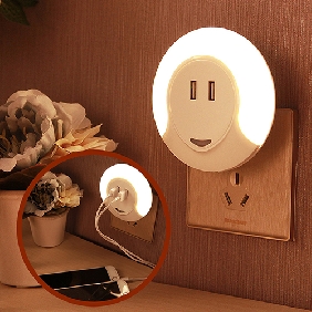 Smart Sensor LED  Night Light with Dual Port USB Wall Charger (HG37)-[Newest Price]